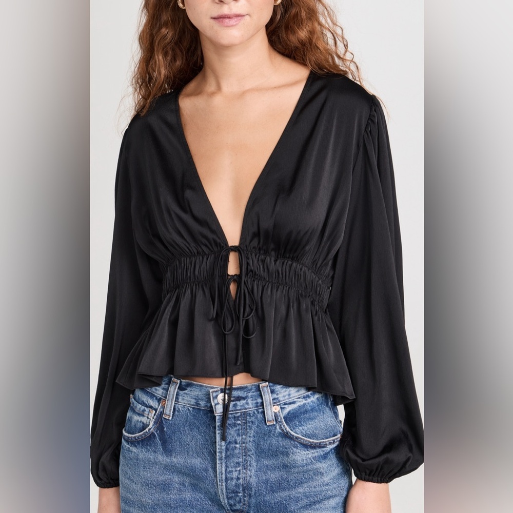 WAYF Tie Waist Long Sleeve Top